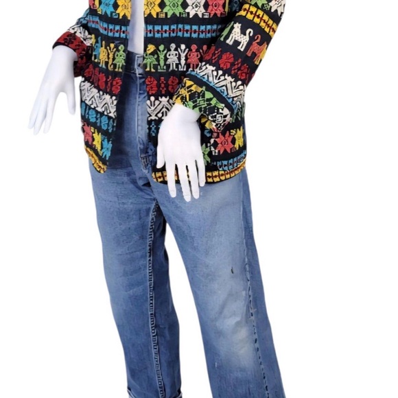 Guatemala Colorful Handmade Embroidered Button-Up Shirt Sz. M - Picture 3 of 8